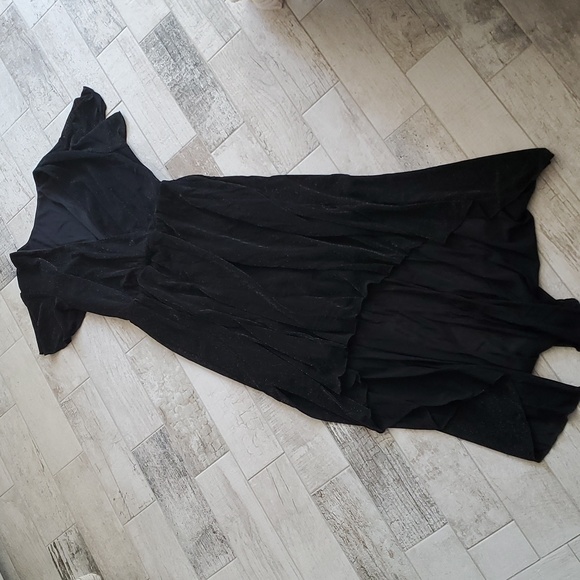 n/a Dresses & Skirts - New Women's Small Black Silver Metallic Thread Dress Cap Ruffle Sleeve Hi Lo Hem